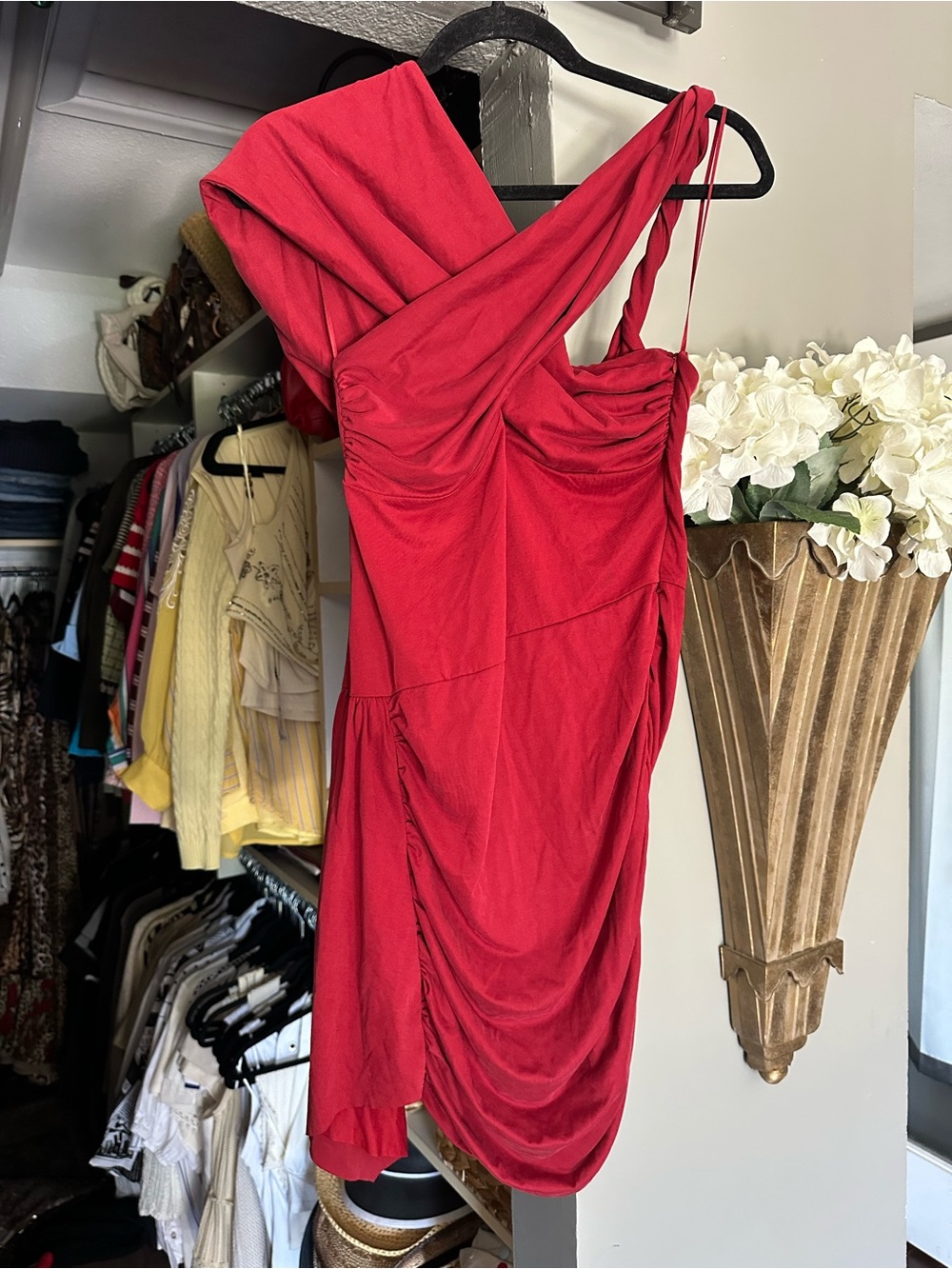 Zara Red One-Shoulder Ruched Asymmetric Dress